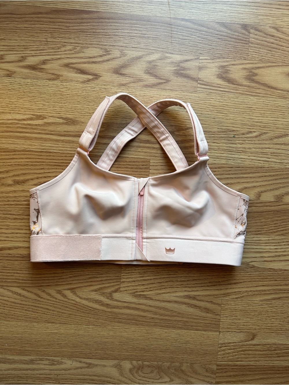 SHEFIT Luxe Zip Front Sports Bra Pink Marble Moisture Wicking Women